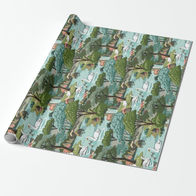Swan Lake Retro Style Paint by Number Wrapping Paper (Unrolled)