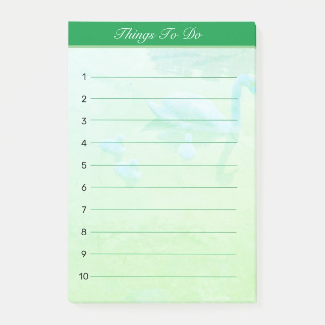 Swan Lake Things To Do on Emerald Green Lined Post-it Notes (Front)