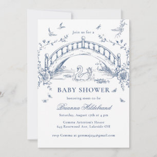 Swan Lake Toile Chinoiserie Baby Shower Invitation