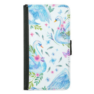 Swan lake, watercolor cute seamless pattern. samsung galaxy s5 wallet case
