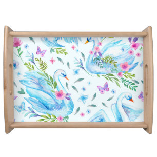 Swan lake, watercolor cute seamless pattern. serving tray