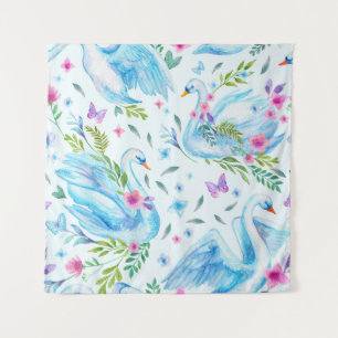 Swan lake, watercolor cute seamless pattern. tapestry