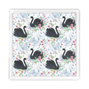 Swan Lake: Watercolor Pastel Pattern. Acrylic Tray
