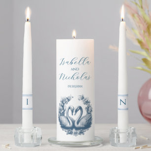 Swan Lake Wedding Unity Candle Set   Dusty Blue