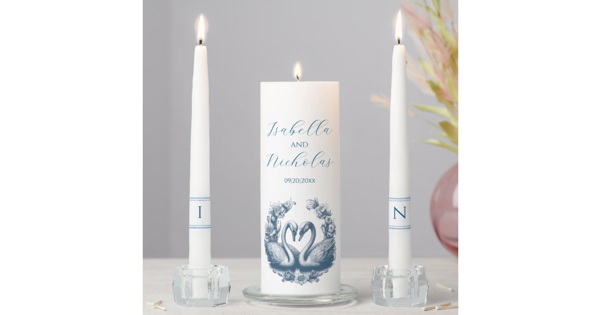 Swan Lake Wedding Unity Candle Set | Dusty Blue | Zazzle