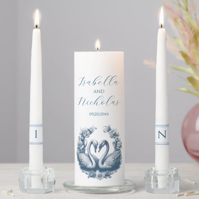 Swan Lake Wedding Unity Candle Set | Dusty Blue  (In Situ)