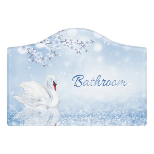 Swan  Light Blue Bathroom Door Sign