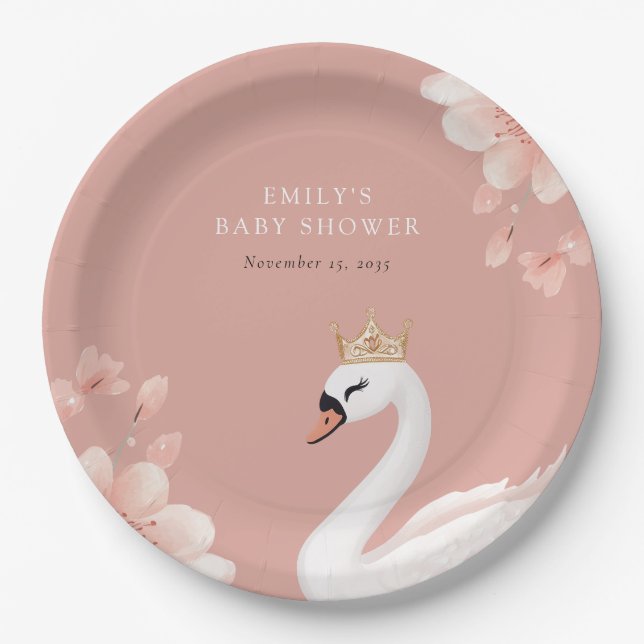 Swan Little Princess Baby Shower Paper Plates (Front)
