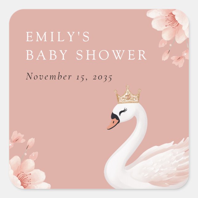 Swan Little Princess Baby Shower Square Sticker (Front)
