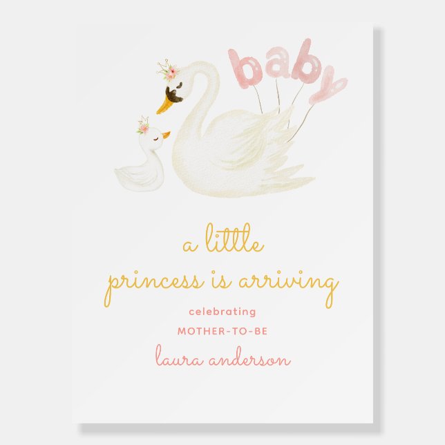 Swan Little Princess Watercolor Pink Baby Shower Foam Board (Front)