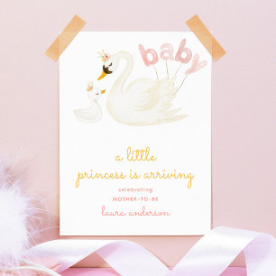 Swan Little Princess Watercolor Pink Baby Shower Poster