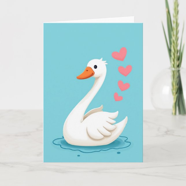 Swan Love Aquamarine Scene Card (Front)