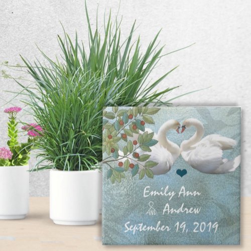 Swan Love Bird Wedding 9th Wedding Anniversary Tile