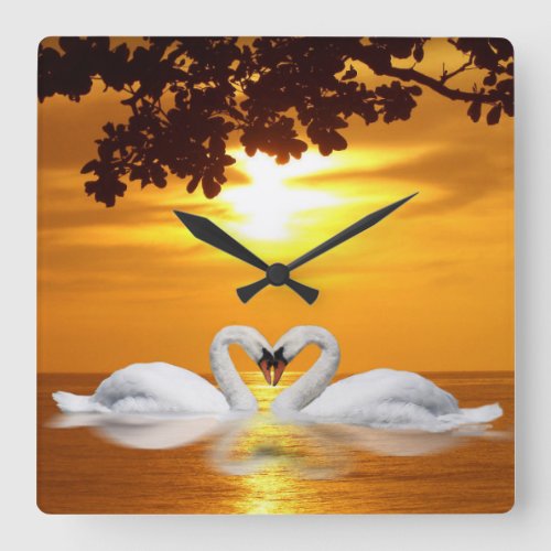Swan love square wall clock