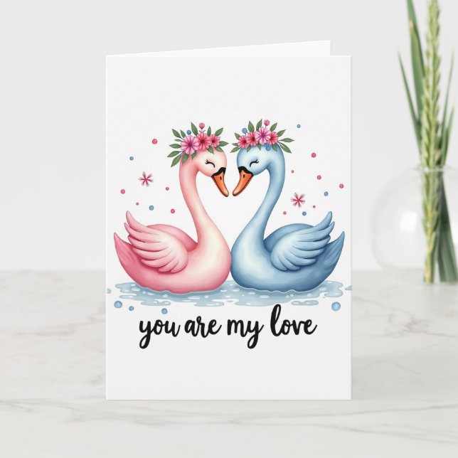 Swan Love Story Greeting Card (Front)