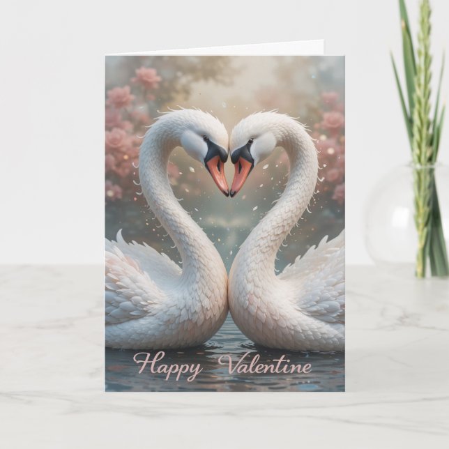 Swan Love Valentine Elegant Romantic Bird  Holiday Card (Front)