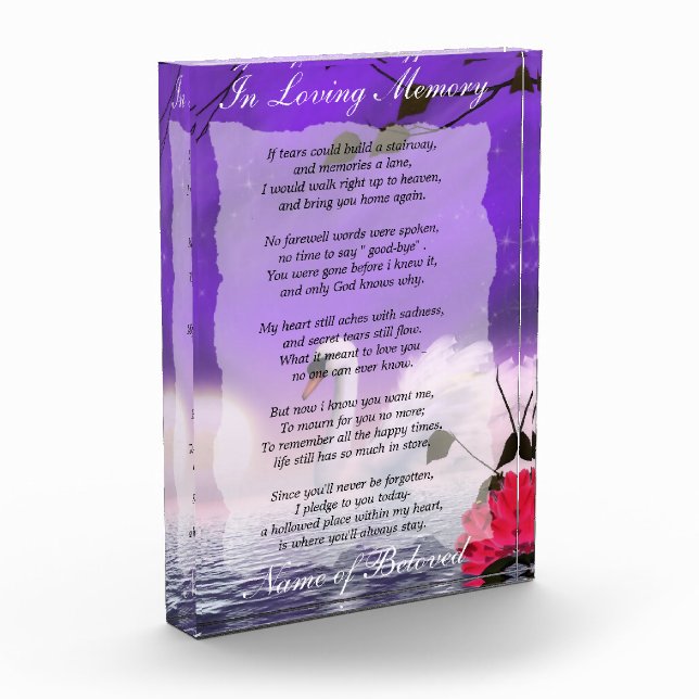 Swan Loving Memory Prayer Acrylic Award (Left)