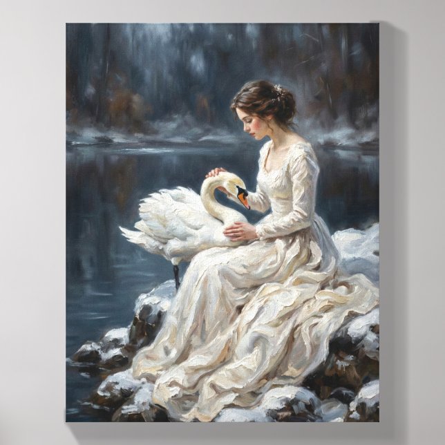 Swan Maiden Winter Lake Romance Fantasy Art Canvas Photo Tile (Front Set)