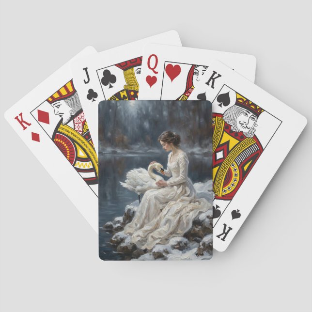 Swan Maiden Winter Lake Romance Fantasy Art Poker Cards (Back)