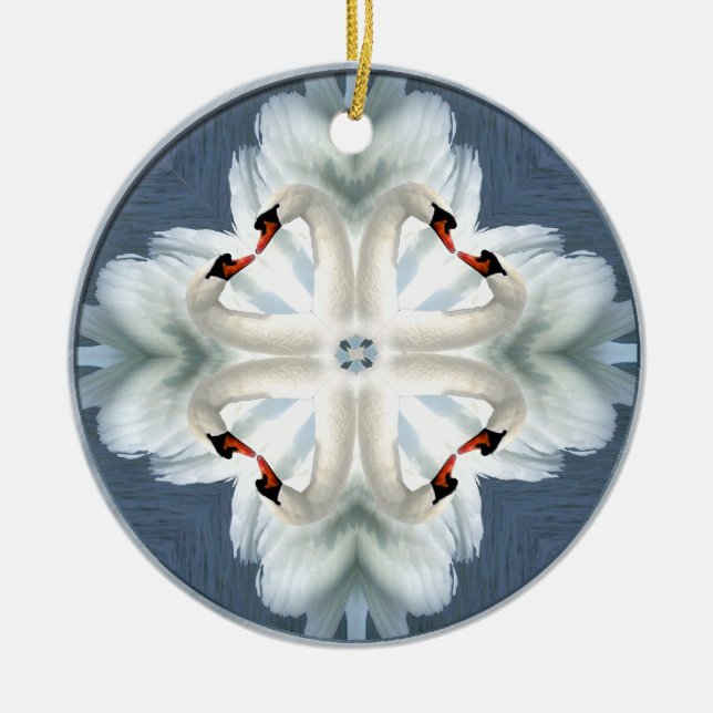 Swan Mandala Ceramic Ornament (Front)