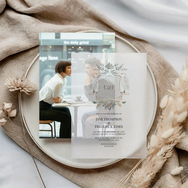 Swan Monogram Crest Waterfront Lake Wedding Vellum Invitations (Swan Monogram Crest Waterfront Lake Wedding Vellum Invitations)