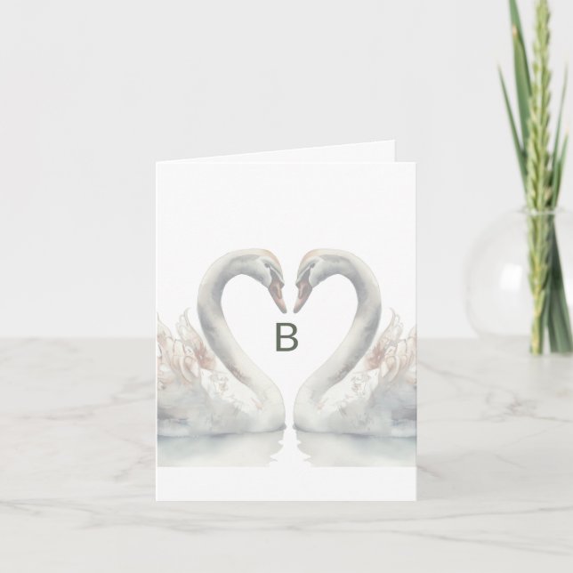 Swan Monogram Folded Note Card (Front)