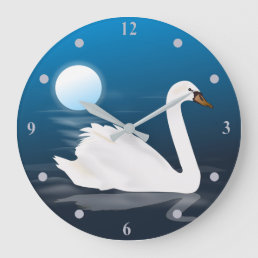 Swan Moonlight Water Moon Blue Gray Personalized  Large Clock