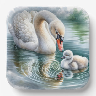 Swan Mother With Cygnet Paper Plates