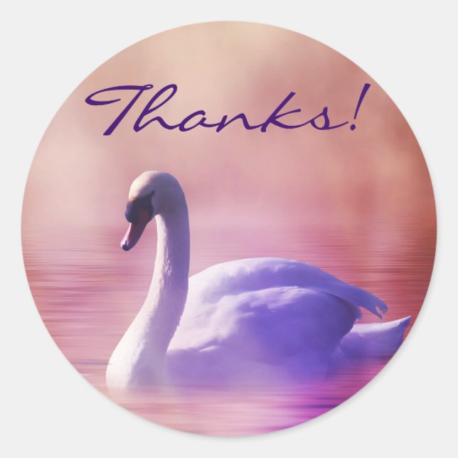 Swan on a misty lake Thanks Classic Round Sticker (Front)