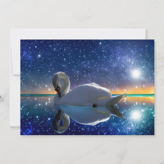 Swan On A Starry Night - Flat Greeting Card