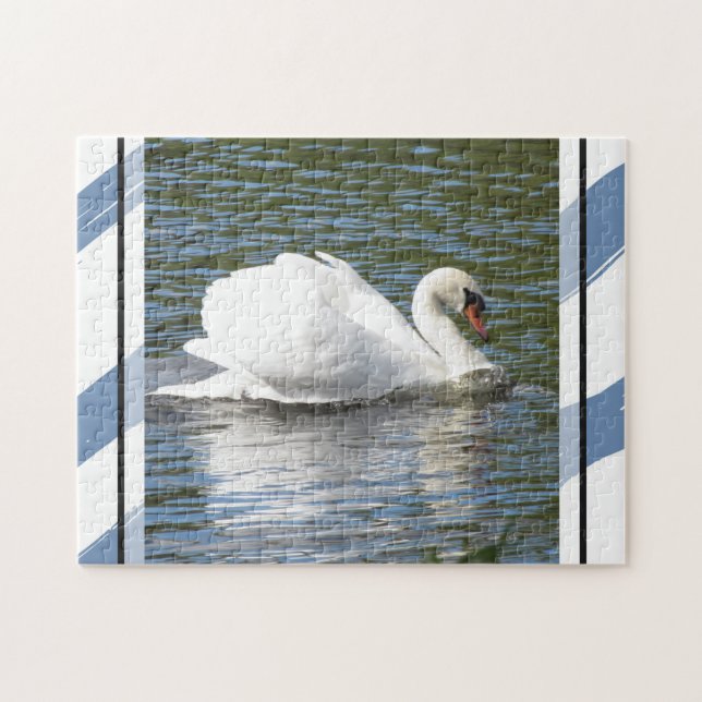 Swan on Blue Lake Serene Jigsaw Puzzle (Horizontal)