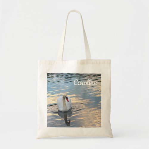 Swan on Blue Water Tote Bag