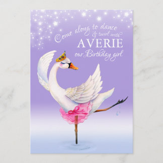 Swan on lake ballet 6th birthday purple invites