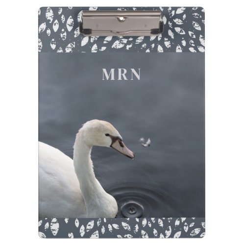 Swan on Lake Blue Abstract Monogram Clipboard