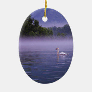 Swan on lake ceramic ornament