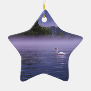 Swan on lake ceramic ornament