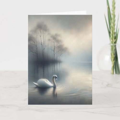 Swan On Misty Lake Sympathy Thank You Card
