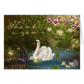 Swan on Pond with Lanterns Thank You Card (Front Horizontal)