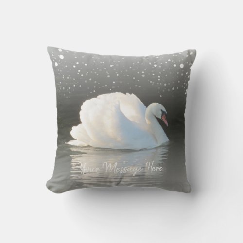 Swan on Snowy Lake Throw Pillow