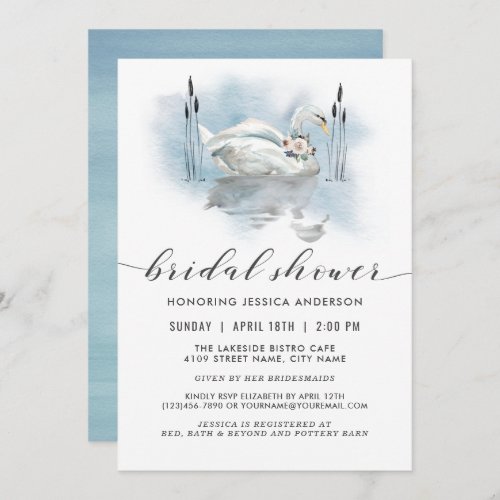 Swan on the Lake Watercolor Bridal Shower Invitation