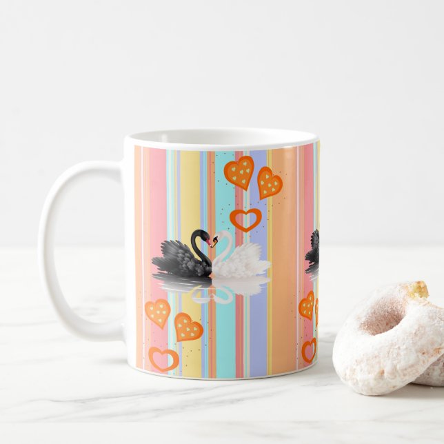 Swan Orange Hearts Stripe Mug (With Donut)