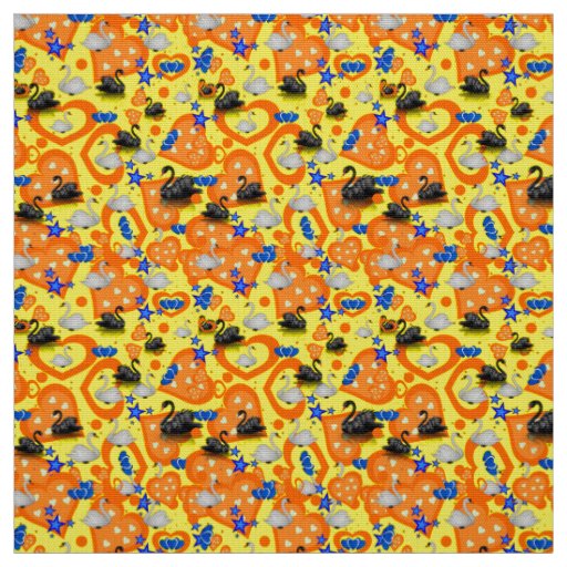 Swan Orange Hearts Yellow Fabric