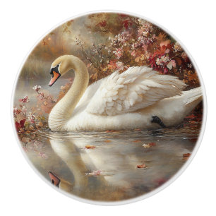 Swan Pastel Autumn Foliage Painting Ceramic Knob