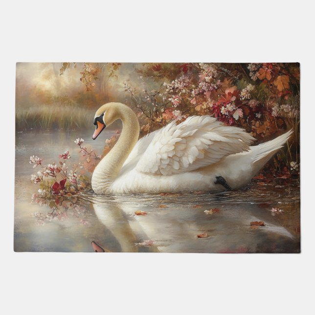 Swan Pastel Autumn Foliage Painting Doormat (Front)