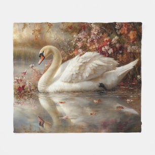 Swan Pastel Autumn Foliage Painting Fleece Blanket