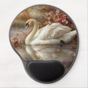 Swan Pastel Autumn Foliage Painting Gel Mouse Pad