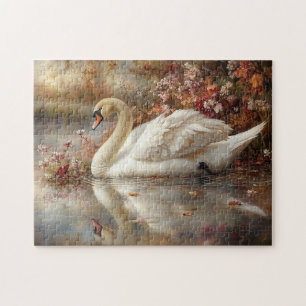 Swan Pastel Autumn Foliage Painting Jigsaw Puzzle