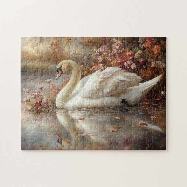 Swan Pastel Autumn Foliage Painting Jigsaw Puzzle (Horizontal)