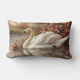 Swan Pastel Autumn Foliage Painting Lumbar Pillow