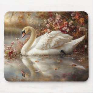Swan Pastel Autumn Foliage Painting Mouse Pad